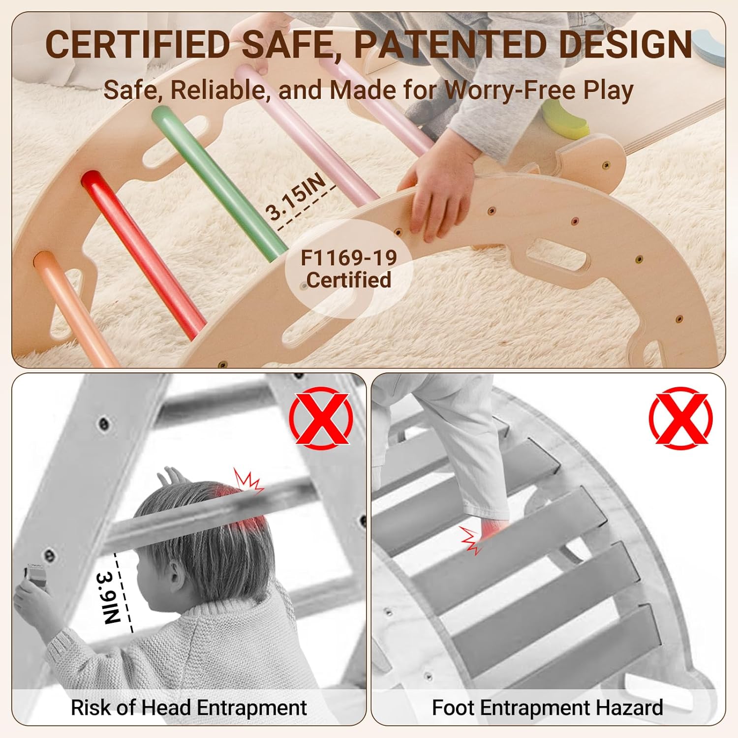 COSYLAND Pikler Triangle Set - 8 in 1 Large Climbing Toys for Indoor - Wooden Foldable Jungle Gym for Toddler & Baby, CPC/SOR/CE Certified Enjoys Unique Patented Design, Rainbow