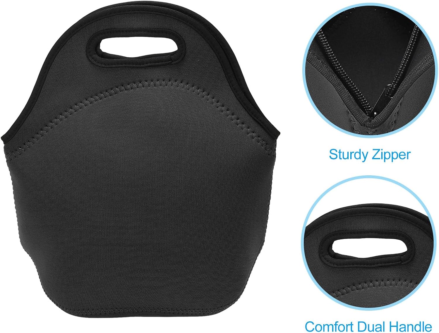 PATIKIL Neoprene Lunch Bags, 2Pack 12"x6"x12" Insulated Lunch Bags Reusable Bento Bags Thermal Lunch Tote for Men and Women, Black