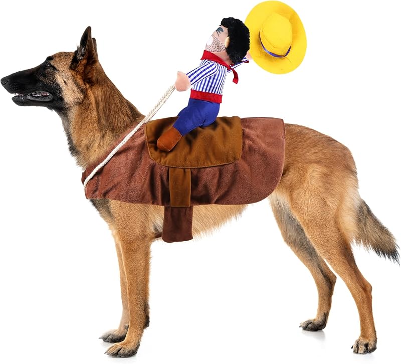 Fantasia de Cowboy para Cães GOYOSWA com Sela e Boneco Cowboy (XX-Grande)
