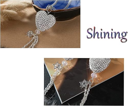 Miniatura 2 de JEYODA Bola de diamante de cristal forma de corazón espejo retrovisor borla colgante decoración del coche regalo creativo (negro)