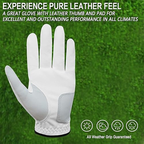 Miniatura 4 de FINGER TEN Guantes de golf para hombre para mano izquierda y derecha, paquete de 5, guantes de golf para diestros y zurdos, agarre para todo tipo de