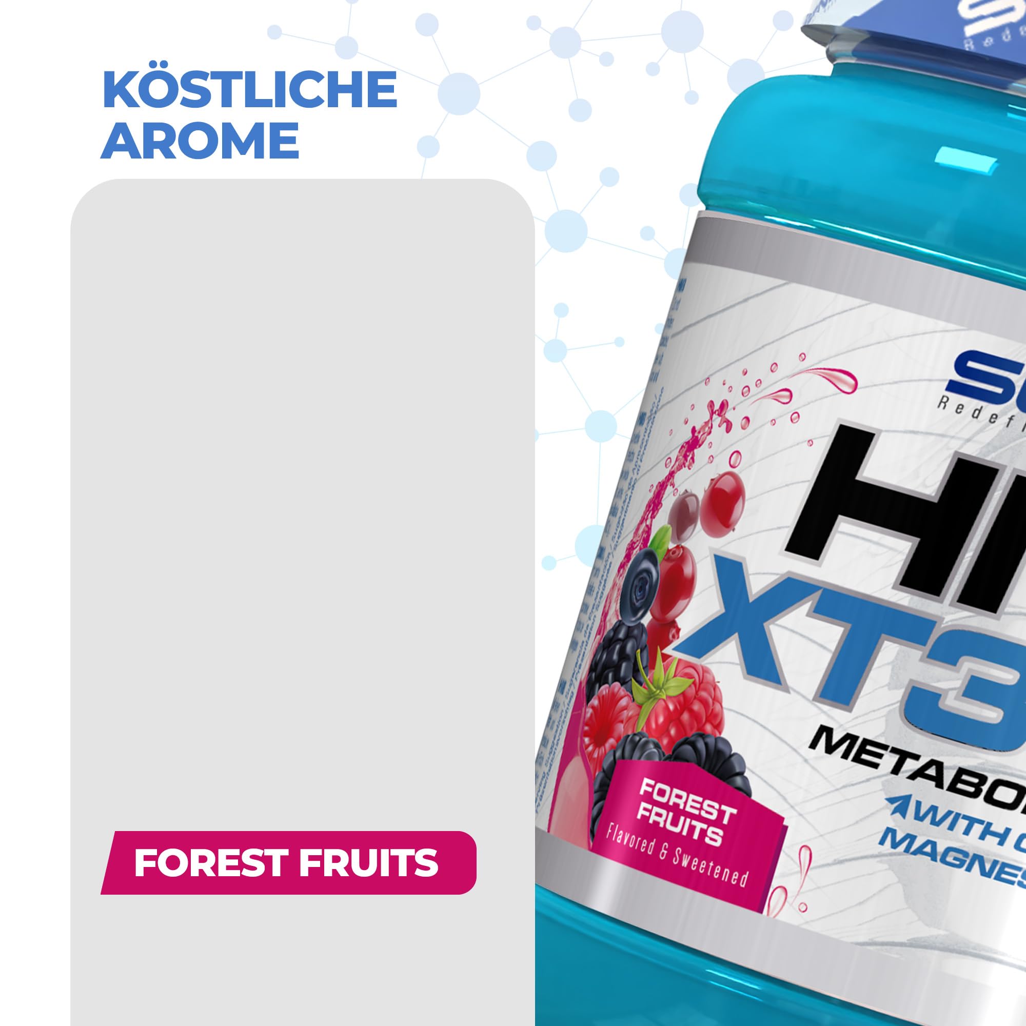 HMB XT 3000 - HMB Supplement - HMB Pulver - 3000 mg HMB Pulver mit Geschmack - mit Glutamin, Magnesium, Vitamin B6 und Vitamin D - Waldfrüchte Geschmack