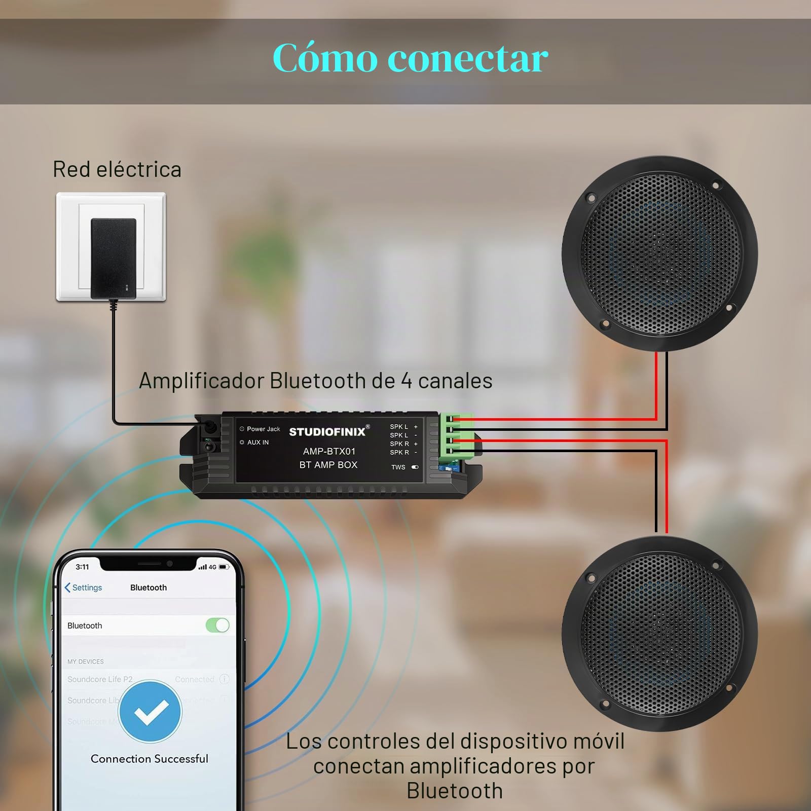 STUDIOFINIX Altavoz de 4 Pulgadas Impermeable con Bluetooth para baño, Cocina, hogar, Exterior, campistas, carritos de Golf, Barcos con Montaje de Montaje en rampa (Negro)
