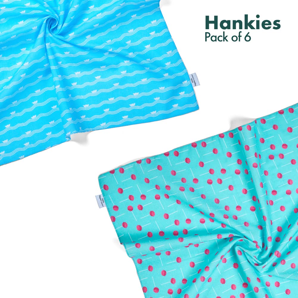 Hexafun Women Pastel Coloured 100% Organic Pure Cotton Handkerchief, Multi Colour, Printed, Small Size, Pack of 6 4