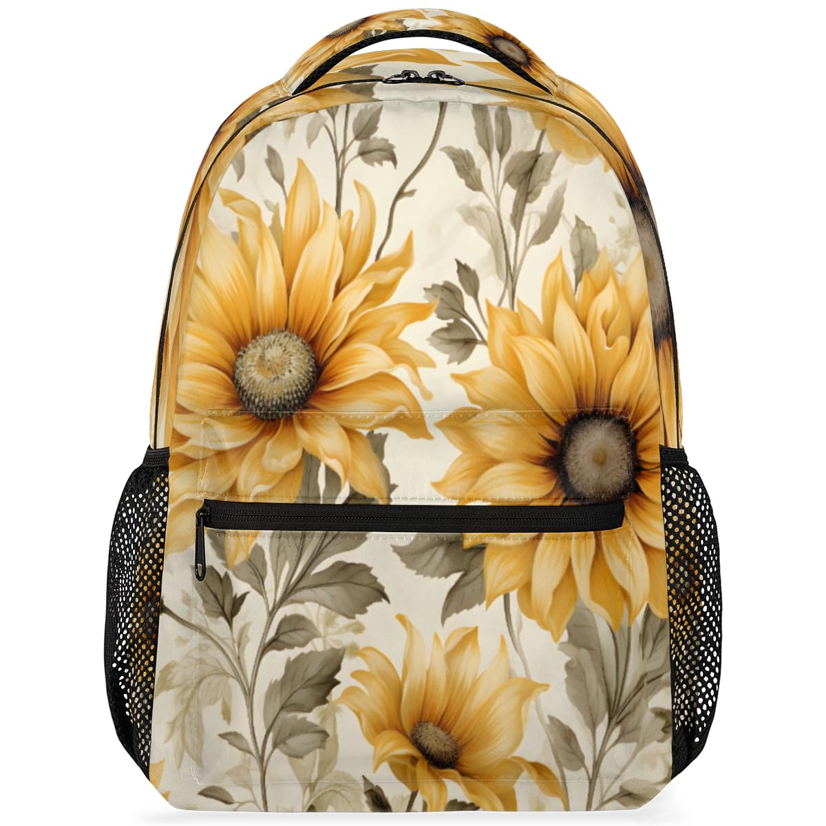 Mexpekil Mochila para niñas y niños, diseño retro de girasoles, flores, mochila para laptop, mochila casual para mujer, mochila de viaje, mochila escolar, Multicolor, 11.4x6.9x16 in