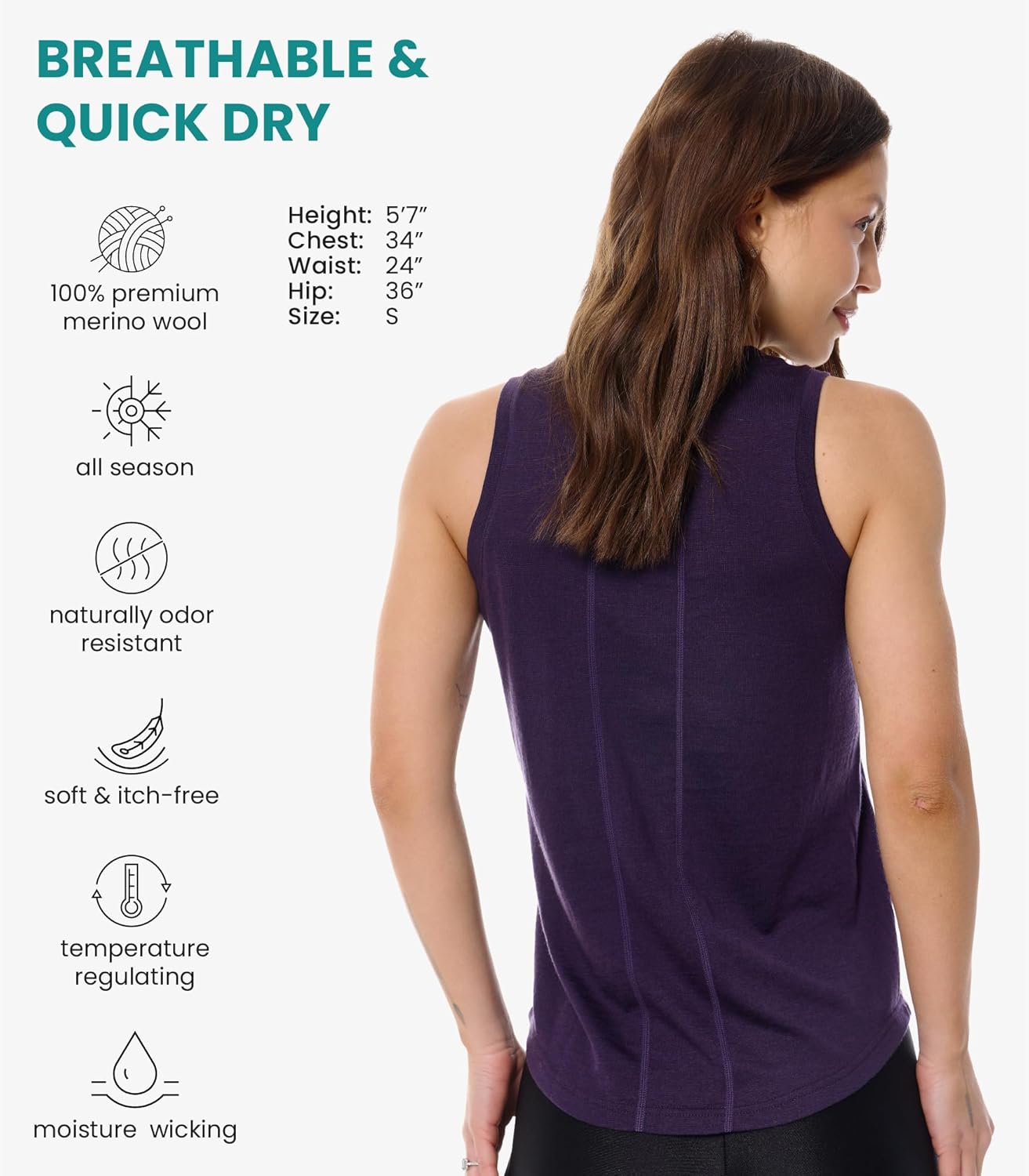 Merino Wool Tank Top Women - Active Merino Wool Undershirt Moisture Wicking Breathable Anti-Odor Lightweight Base Layer - Image 2