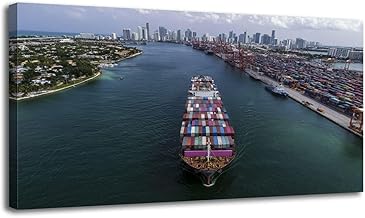 Abstract Wall Art for Living Room cargo leaving port miami harbours pictures Framed Artwork Ready to Hang Art Modern Wall Decor Posters for Bedroom Office 20"x40"