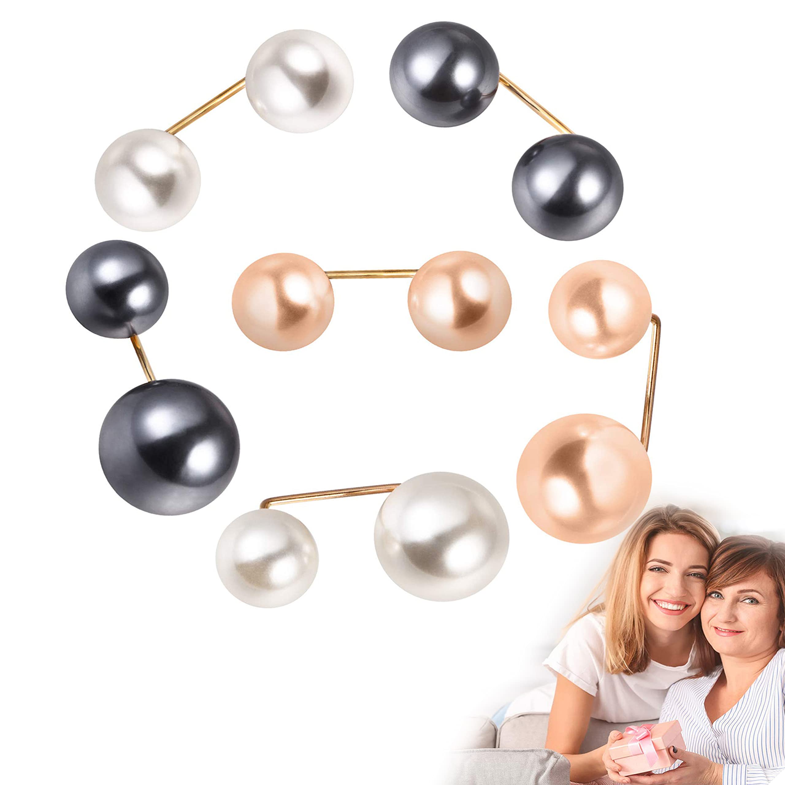Faux Pearl Brooch Pins Safety Pin, DELFINO Wedding Decoration Shawl Collar Shirt Pin Buttons Sweater Brooches Anti-Exposure Neckline Safety Pins Wedding Party Decorations 6pcs