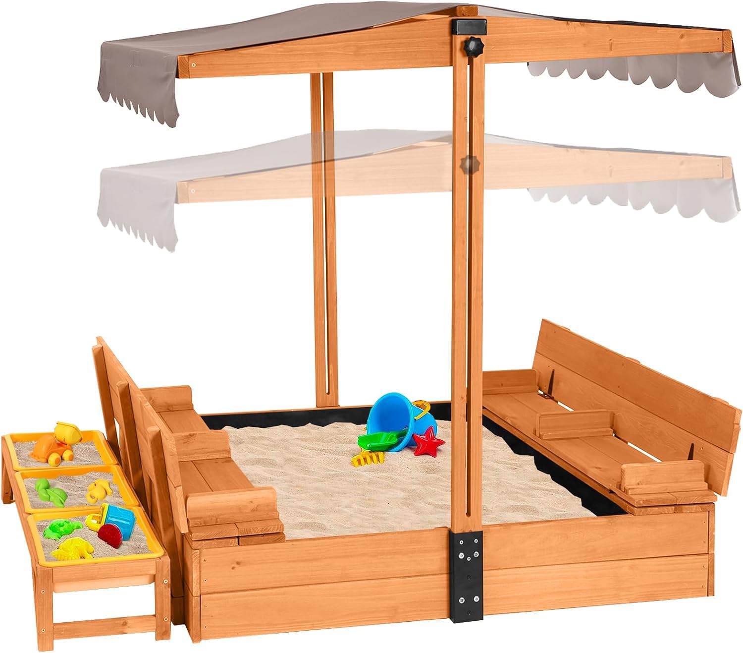 AIVITUVIN Sandbox with Lid, Sand Boxes for Kids Outdoor, 47.2 Inch Sand, UV Resistant & Adjustable Height Roof, Gift for Kids Ages 4-8 (Sandbox + 3