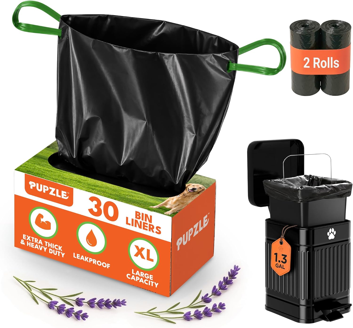 Pupzle 1.3 Gal Dog Poop Bin Liners, Trash Can Liners, 30 Count