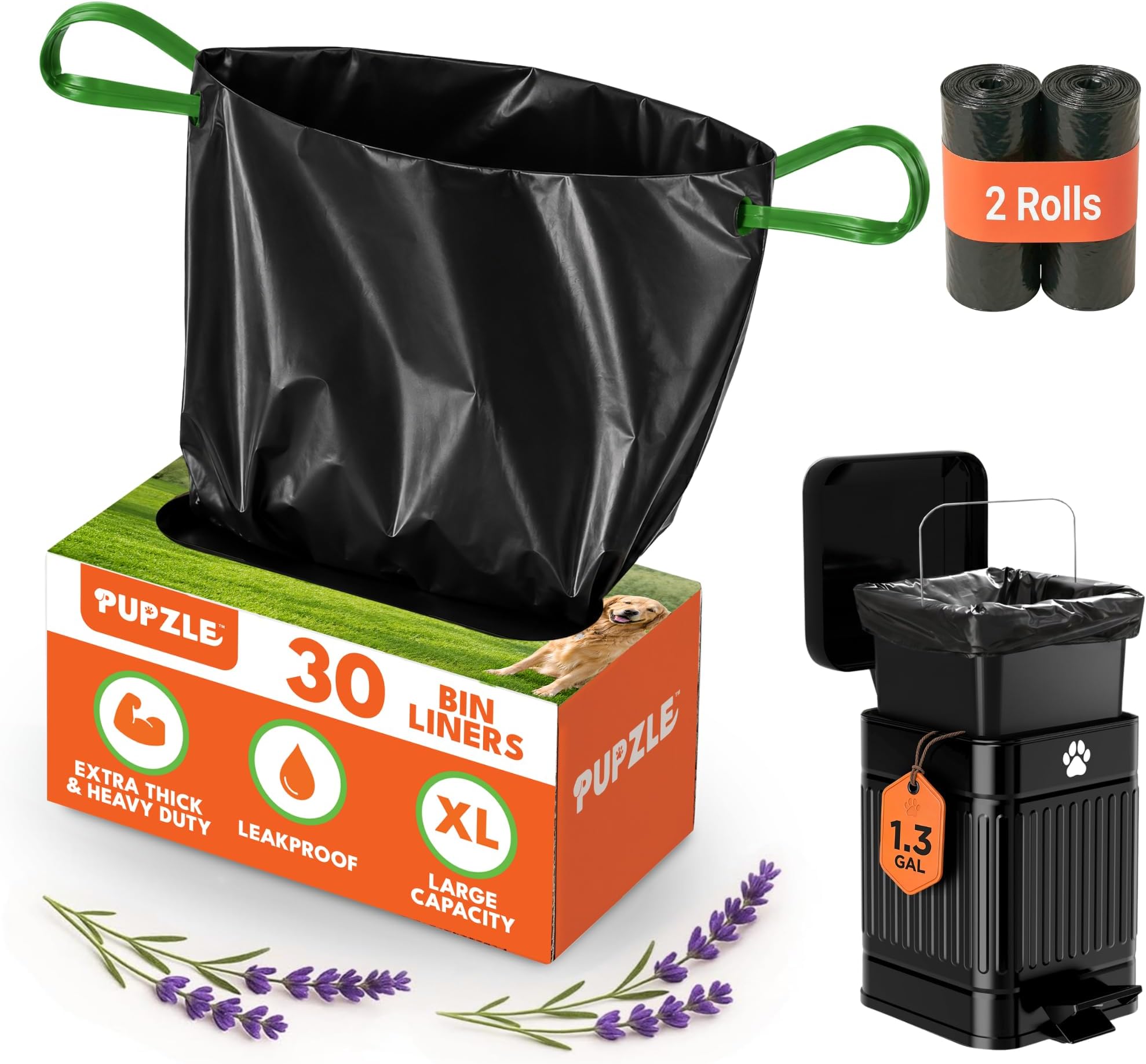 Pupzle 1.3 Gal Dog Poop Bin Liners, Trash Can Liners, 30 Count