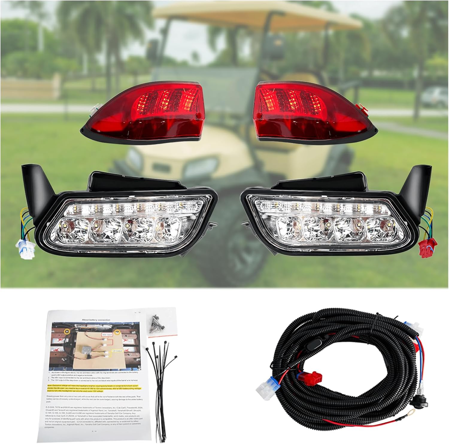 Club Car Tempo LED Light Kit 12V, Golf Cart LED Headlight & Tail Light with Harness Kit for Club Car Tempo Gas & Electric Golf Cart (2018 & up)