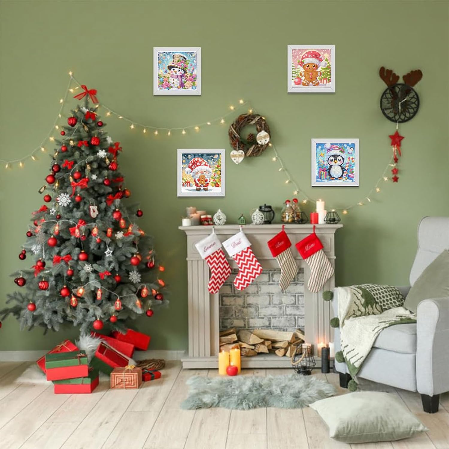 cviokrdu 4 PCS Christmas Diamond Art Kits for Kids, Christmas Diamond Art for Kids Ages 4 8 12, Cute Snowman Penguin Gnome Gem Art Kit Crafts Beginners for Gift Home Wall Decor(6x6inch)