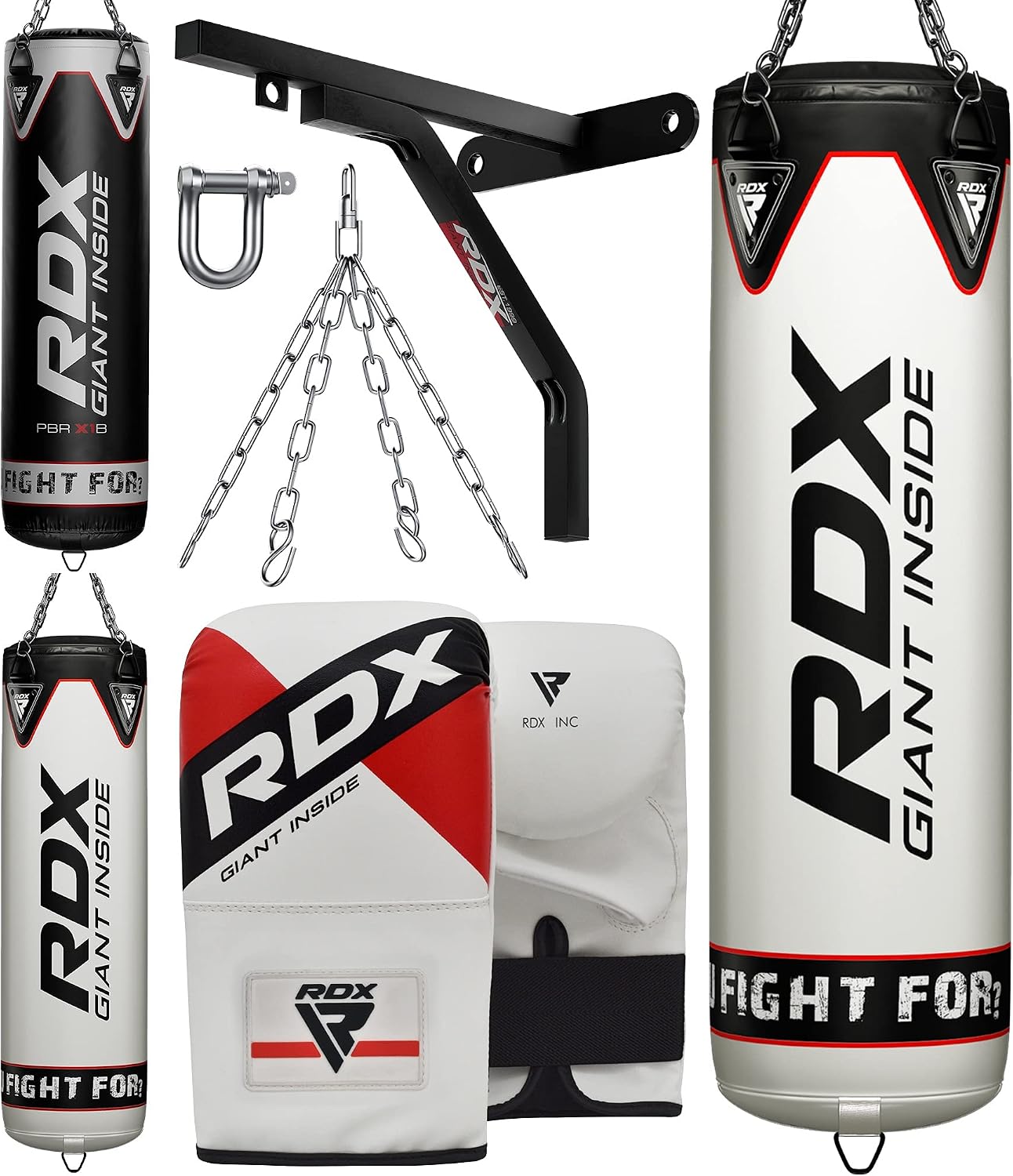 RDX Punching Bag Heavy Boxing Bag, 5pc Filled 4ft 5ft Anti Swing Kickboxing Adult Set, Maya Hide Leather, Punch Gloves Hanging Chains, Muay Thai MMA Workout Home Gym Fitness Training