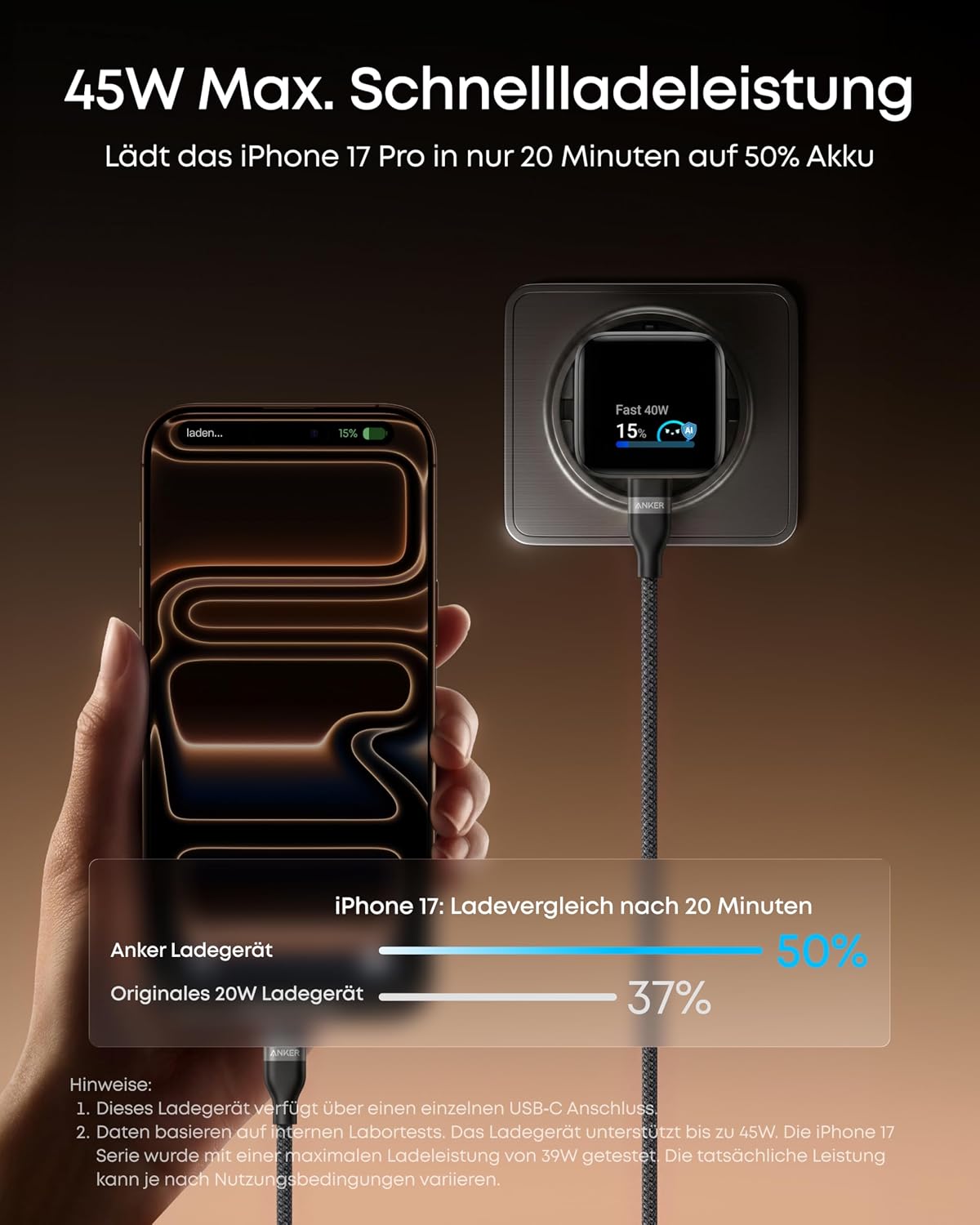 Anker Smart Ladegerät, Anker Nano 45W USB C Ladegerät mit Display GaN - Mise en situation et utilisation