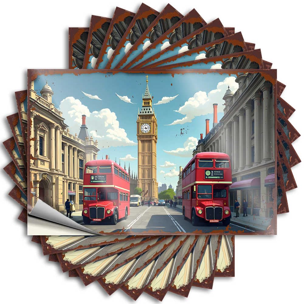 Tattoo - Unique Helmet London Streets: Red Buses, Big Ben, and Historical Architecture for Teen Best(8X12CM)