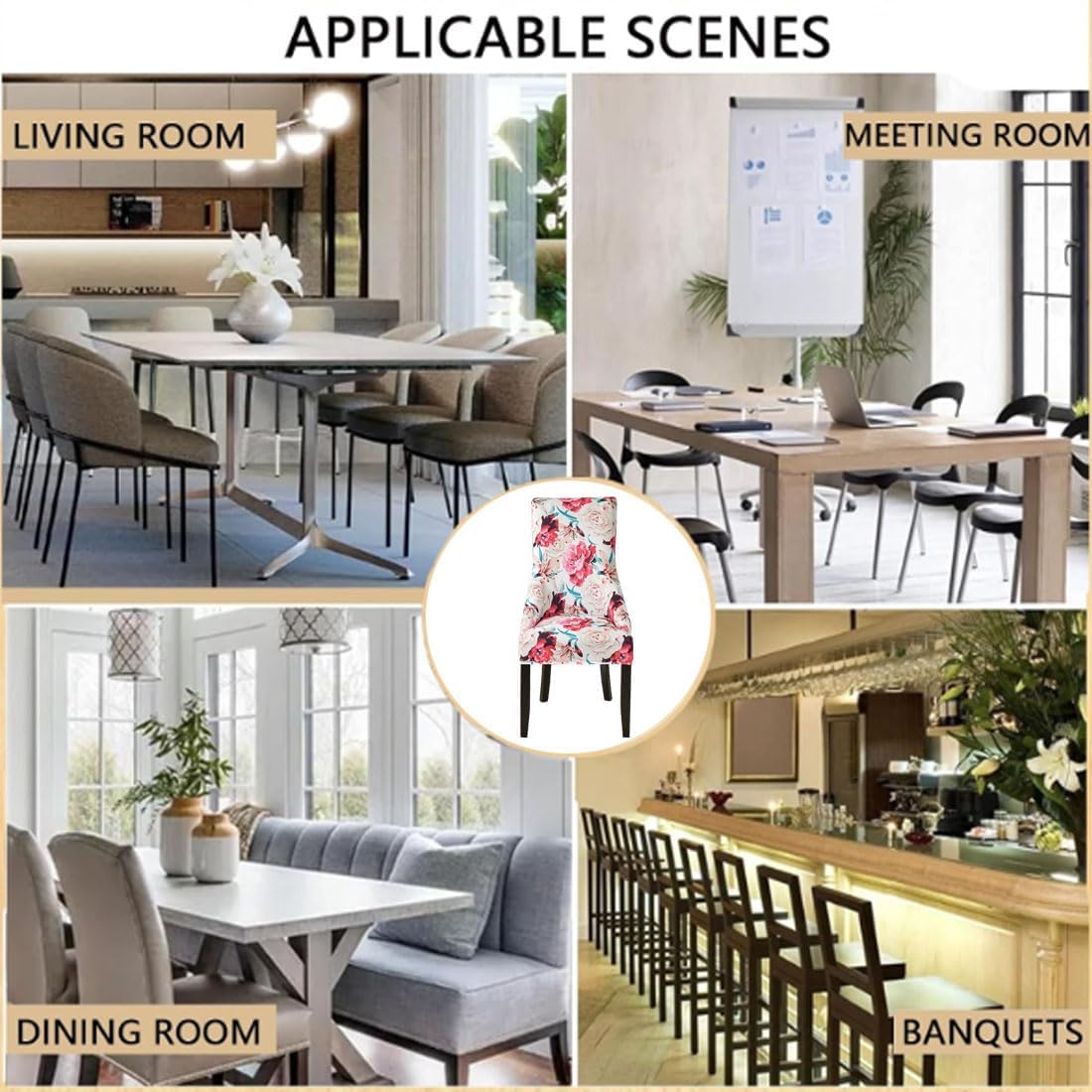 Stretch Printed Wingback Chair Cover Slipcover Set of 6 Reusable Washable Accent Chair Covers Arm Chair Protector for Dining Room Banquet Home Decor 13