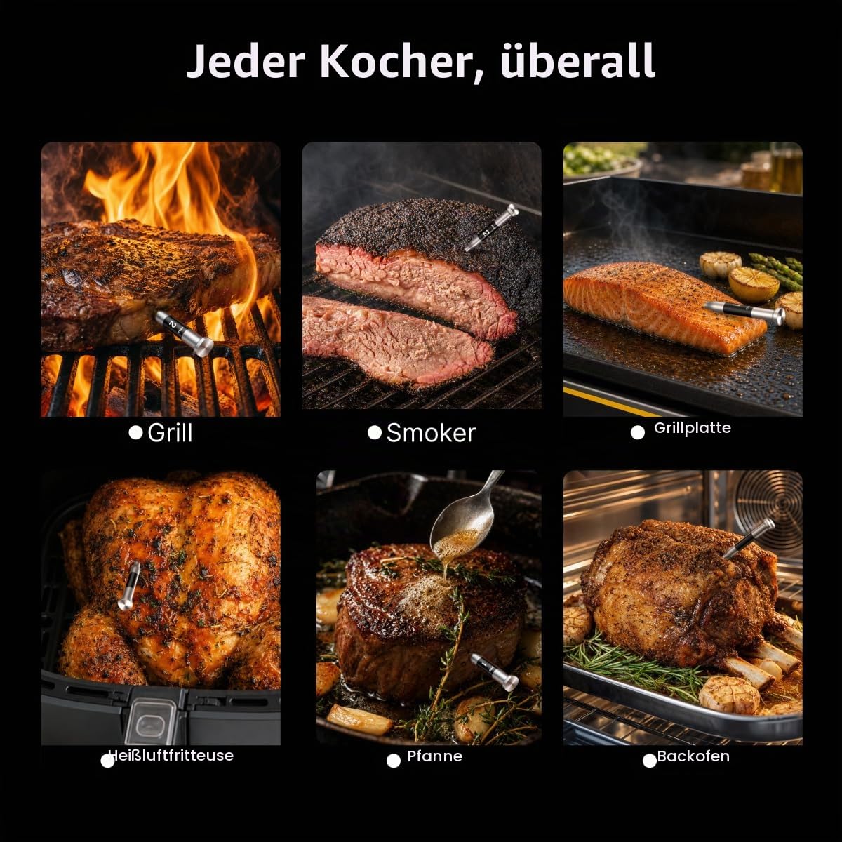 ThermoMaven 3000FT Smart Wireless Fleischthermometer, Sub-1G Langstrecke, 6 Sensoren (NIST genau), 2 dünne Sonden, Basisstation mit LCD, für Grill, BBQ, Ofen, Räucherofen (Orange)
