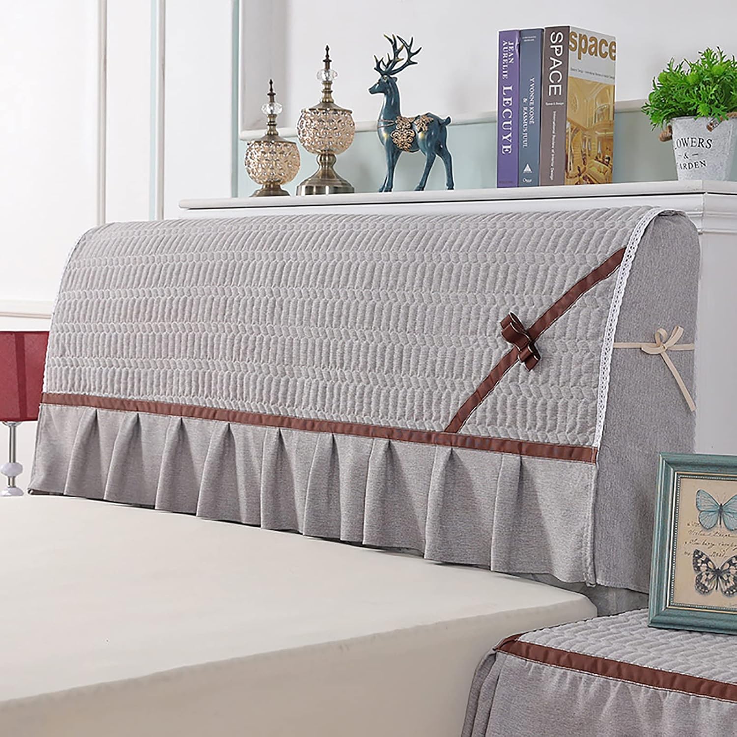 Nordic Style Headboard Cover,Stretch Bed Headboard 150/180/200/220 cm,Dust Proof Polar Fleece Bed Head Cover,for Single/King/Double Bed