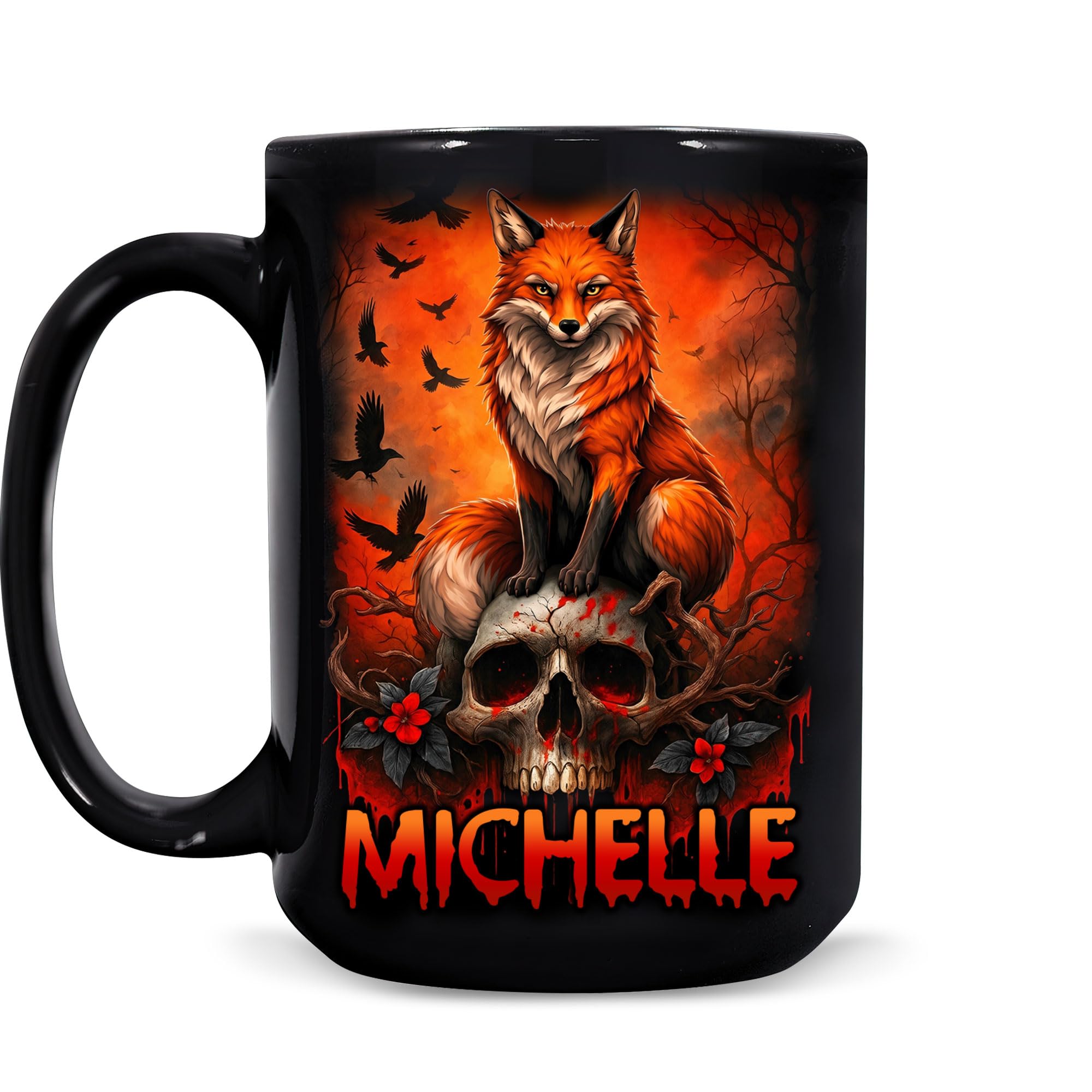 Personalized Halloween Fox Mug, Custom Name Gift for Women