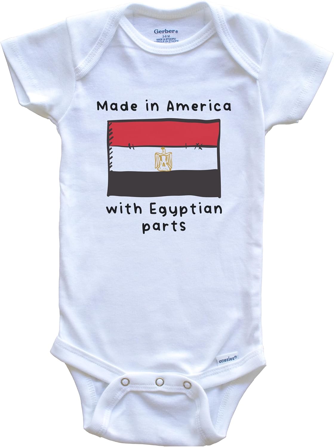 Made in America with Egyptian Parts Egypt Flag One Piece Baby Bodysuit