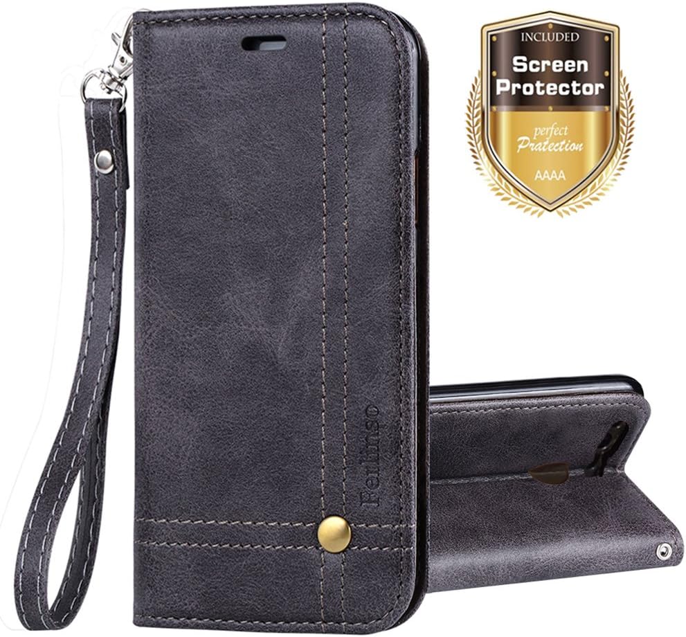 Ferlinso Huawei Honor 8 Pro Case, Elegant Retro Leather with [SCREEN PROTECTOR] ID Credit Card Slot Holder Flip Cover Stand Magnetic Closure Case for Huawei Honor 8 Pro (Gray)