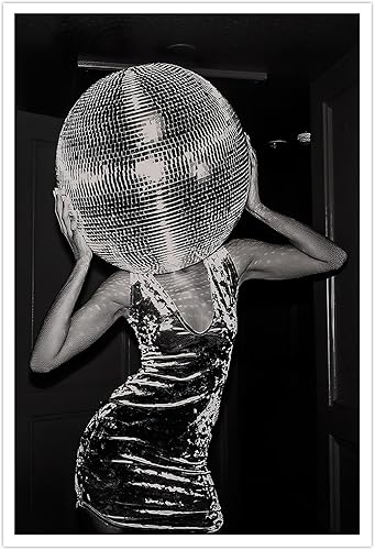 Póster artístico vintage de pared con diseño de bola de discoteca Hot Girl en blanco y negro, impresiones en lienzo moderno para sala de estar,