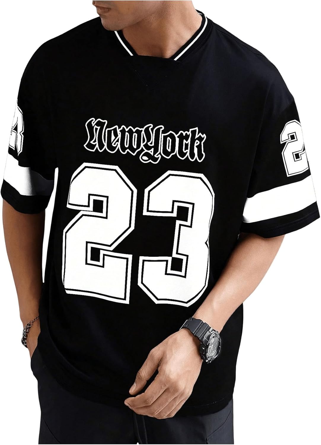 GORGLITTER Men's Letter Graphic Oversized Jersey Shirts Short Sleeve Tee Streetwear Tops