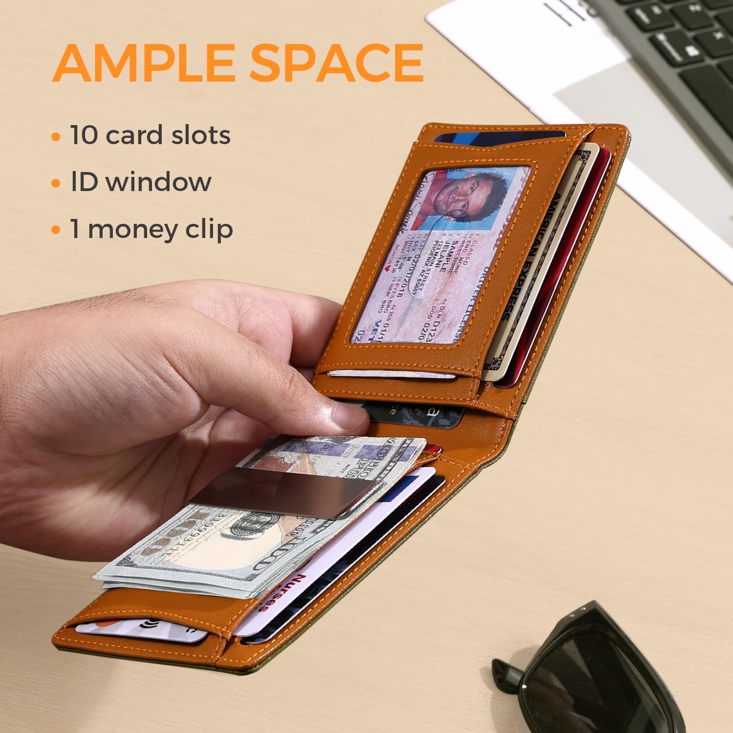 RUNBOX Slim Money Clip Wallets for Men RFID Blocking 11 Card Holder Minimalist Small Leather Bifold Men's Front Pocket Wallet Gift Box - Image 3