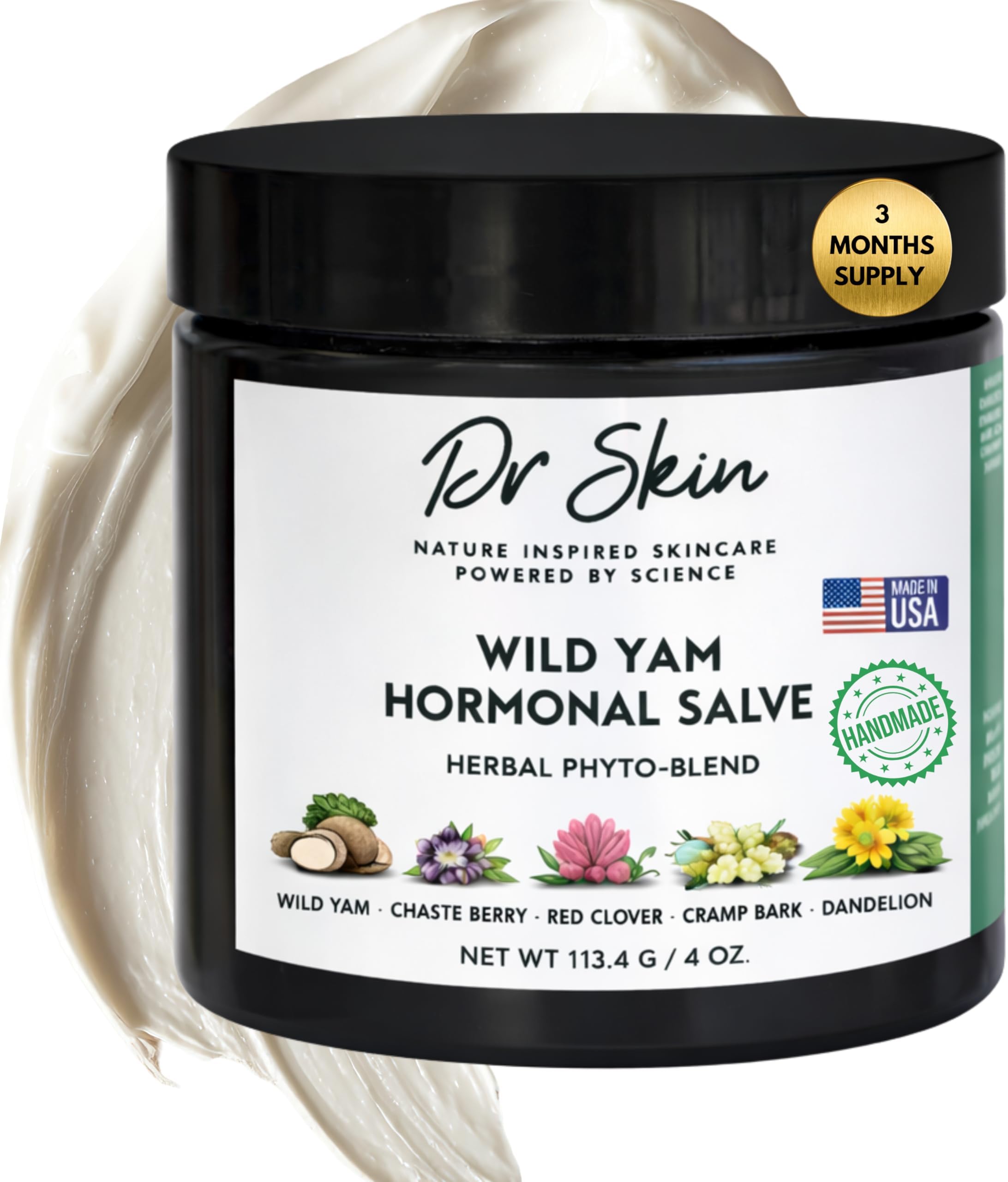 Dr. Skin Organic Wild Yam Cream for Women | Herbal Balancing Moisturizer for Women’s Comfort with Dandelion, Red Clover, Chaste Berry & Cramp Bark | Nourishing Natural Cream, 4oz