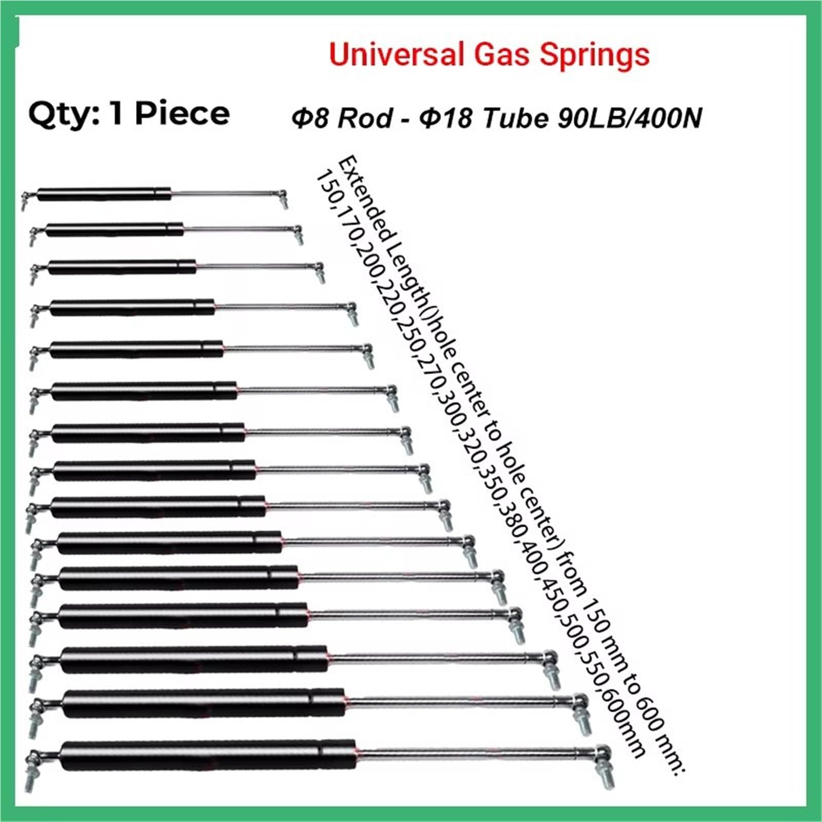 heckklappendämp 1PC 400N/90LB 8X18 Gasdruckfedern Enden Requisiten Shock Lift Unterstützt RV Bett Plattform Luke Aufzüge Für Boot Strut Bar(YQ 8 18-260-600)