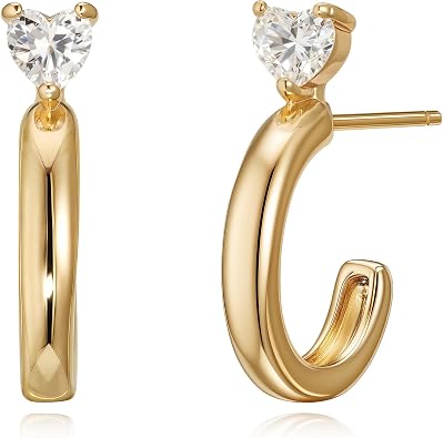 FETTERO Gold Hoop Earrings for Women, 14K Plated Heart CZ Hoops Lightweight Chunky Gold Earrings, Hypoallergenic Gold Earrings for Women Statement Jewelry