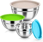 HaWare Mélanger des bols avec des lids transparents hermétiques, 6-Piece Ensemble de bols de nidification en acier inoxydable, bol de salade en métal pour la cuisine, la préparation, la cuisson, le service & Stockage des aliments, taille 4.6, 3, 1.5QT, noir