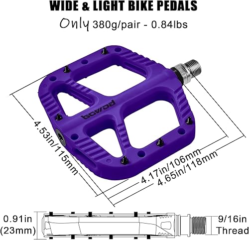 Miniatura 5 de BOWOD MT Bike Pedals, Light BMX MTB Pedals w Wide Nylon Composite Pedals' Platform, Gravel Bike Pedals Flat, Bicycle Pedals w 12Pins, Non-Slip