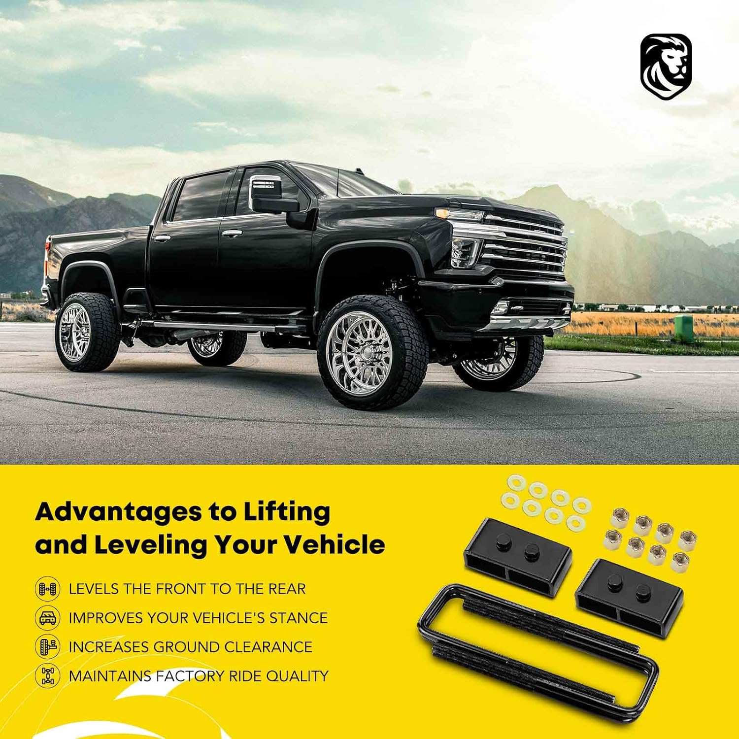 YHTAUTO 1.5 Inch Rear Leveling Lift Kit Fit 2004-2020 Ford F-150 | RWD/4WD | Steel U-Bolts with Lift Blocks Raise the Rear By 1.5 Inch | 6PCS Suspension Leveling Kit w/Hardware