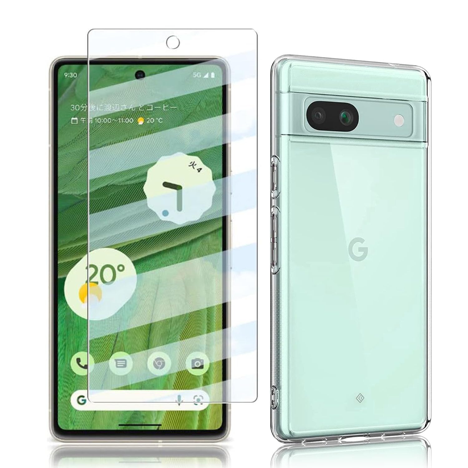Google pixel7a ホワイト保護フィルム、ケース付き