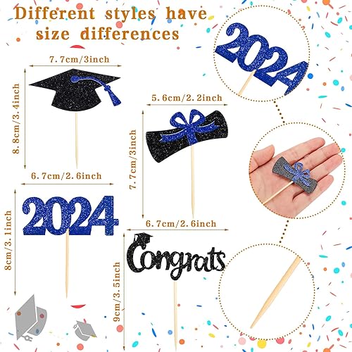 Miniatura 3 de Chinco Paquete de 100 adornos para cupcakes de graduación 2024, tapas de graduación, aperitivos de alimentos, decoraciones de fiesta de graduación,