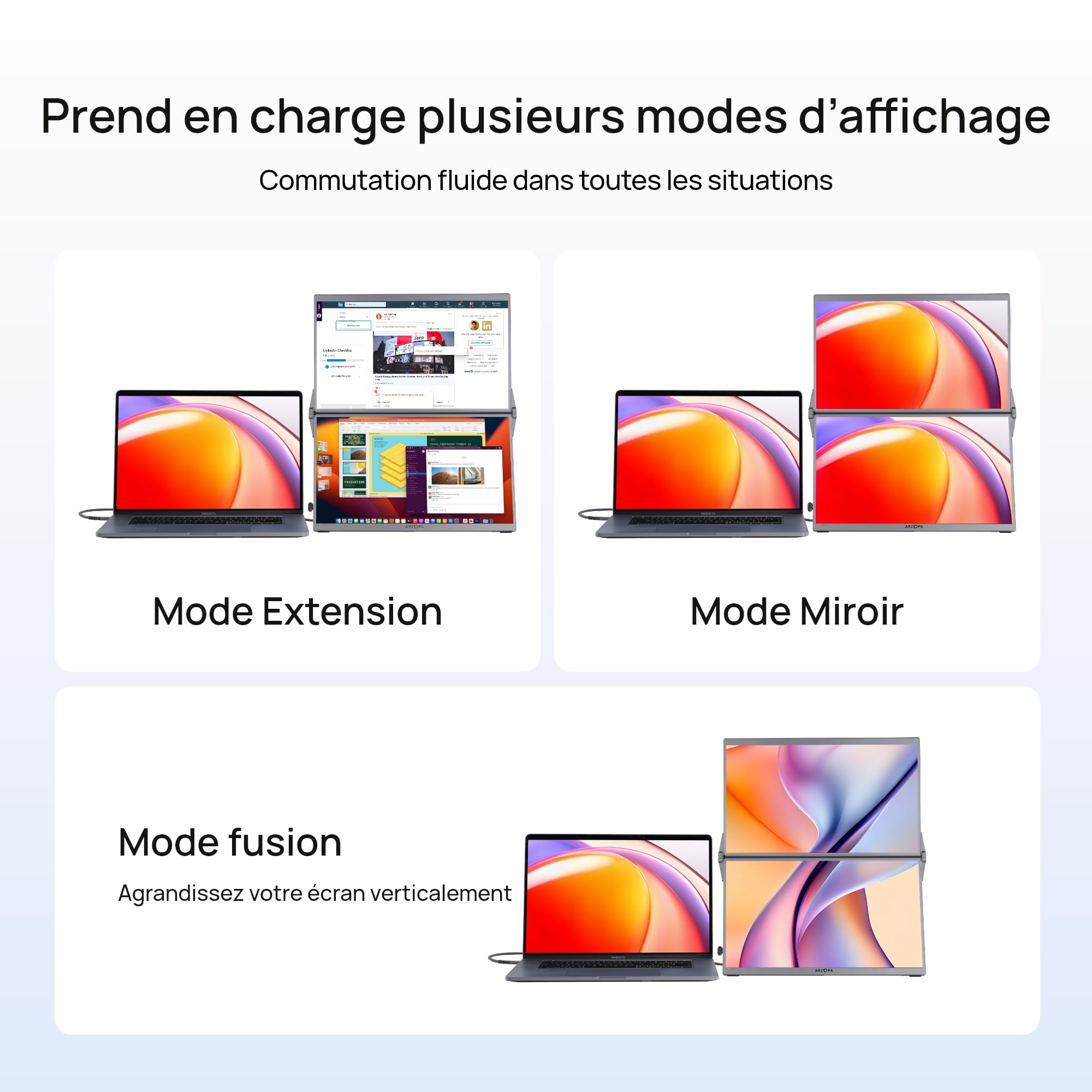 ARZOPA Moniteur Portable Double 15,6" Écran FHD IPS 100% sRGB, Pliant Extension pour Laptop, USB-C & HDMI avec Réglable, pour Mac PC Windows Gaming Télétravail Bureau Voyage-E1