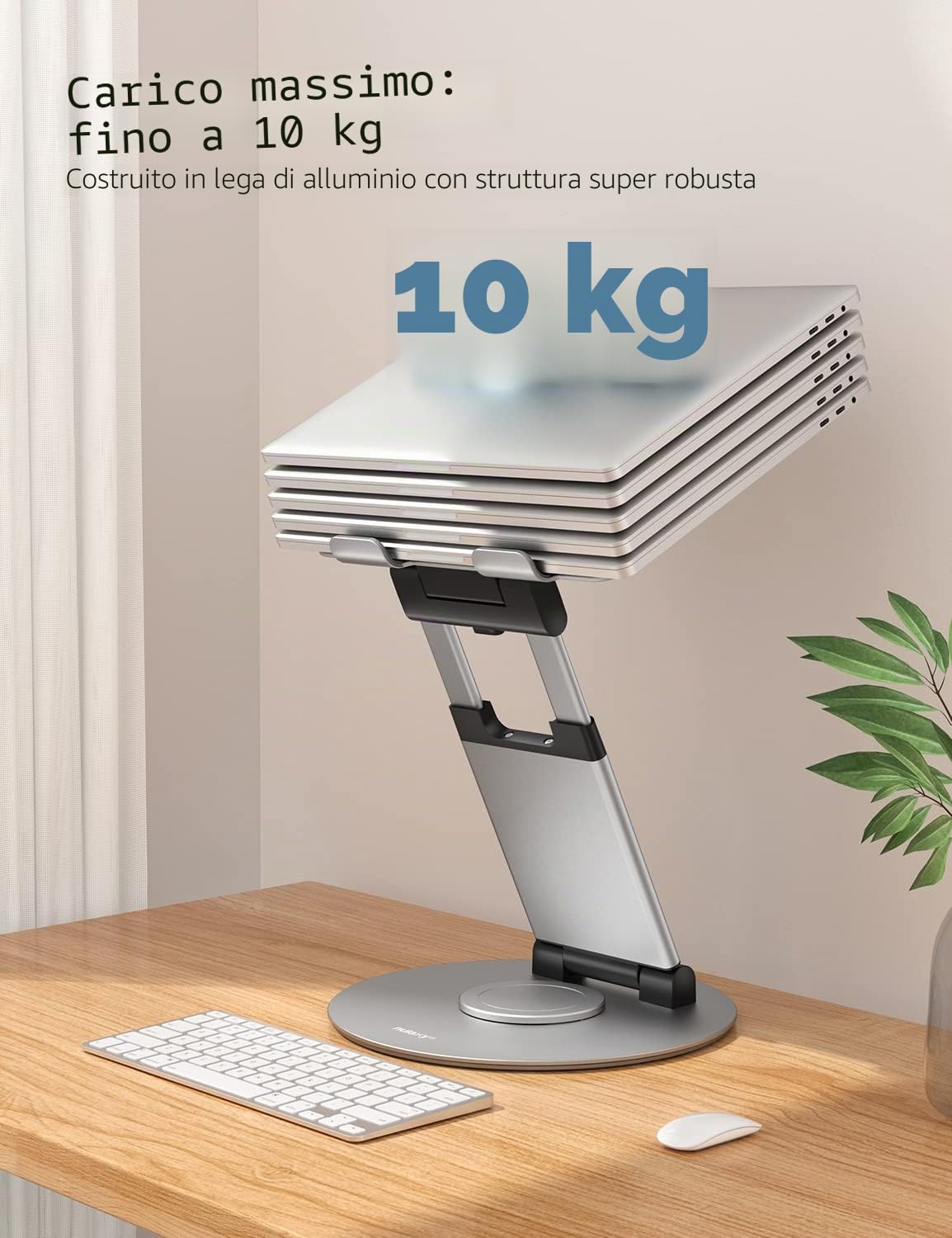 Nulaxy Supporto Computer Portatile Altezza Regolabile fino a 53,3 cm, Supporto Ergonomico Laptop Portatile con Base Girevole a 360 Compatibile con MacBook tutti i Portatili da 10-17 pollici, Argento