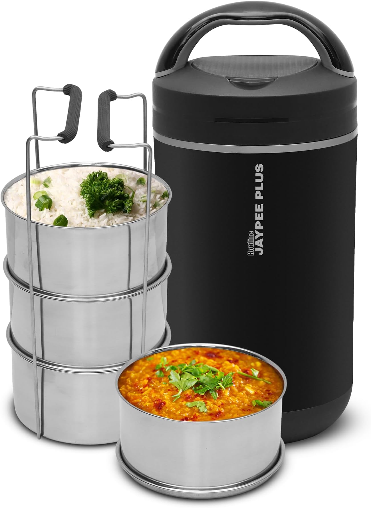 Jaypee Plus Hottline Electric Lunch Box with 4 Stainless Steel Container, Black