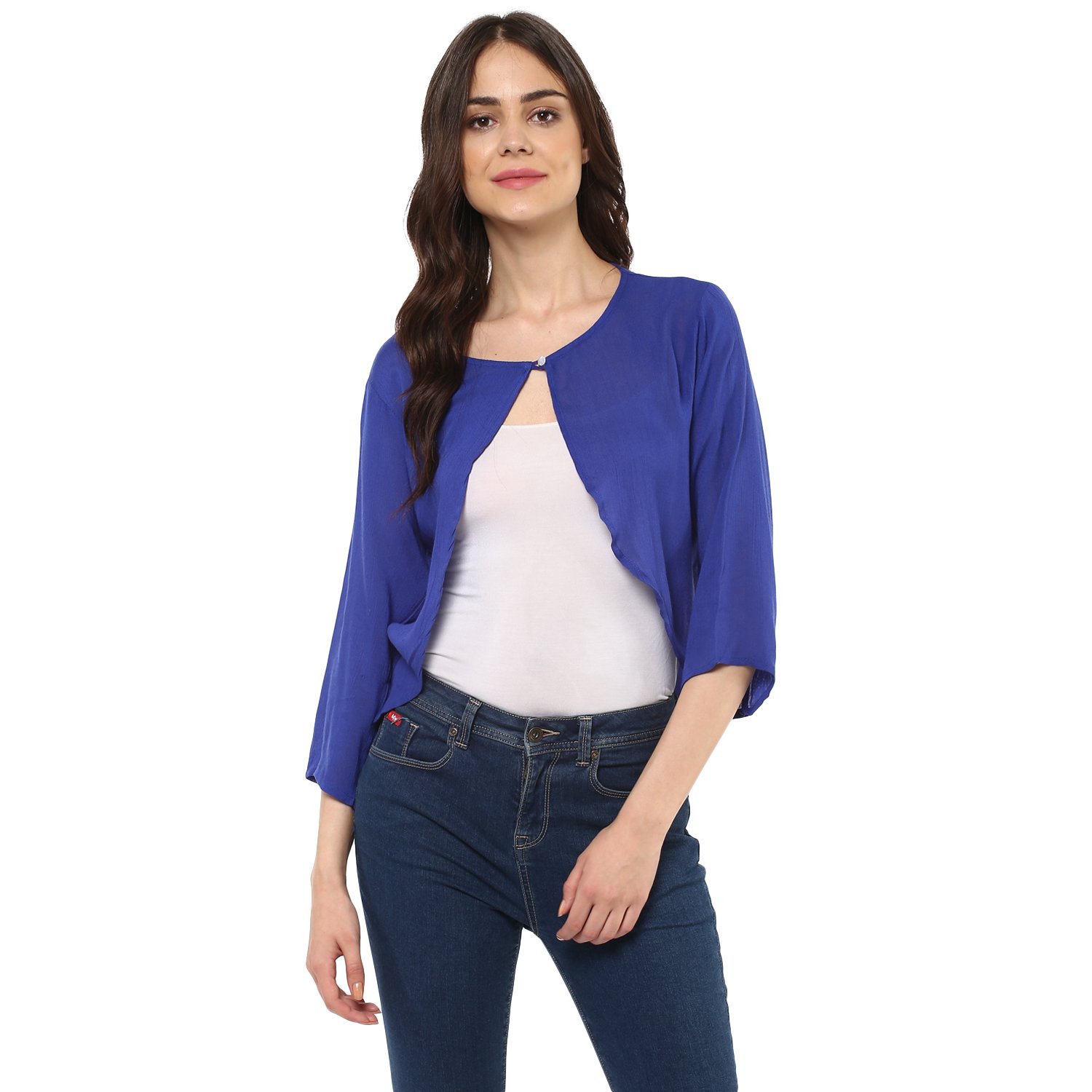 mayra Women's Rayon Dark Blue Color 3/4 Sleeve Women's Casual Shrug-picture-14