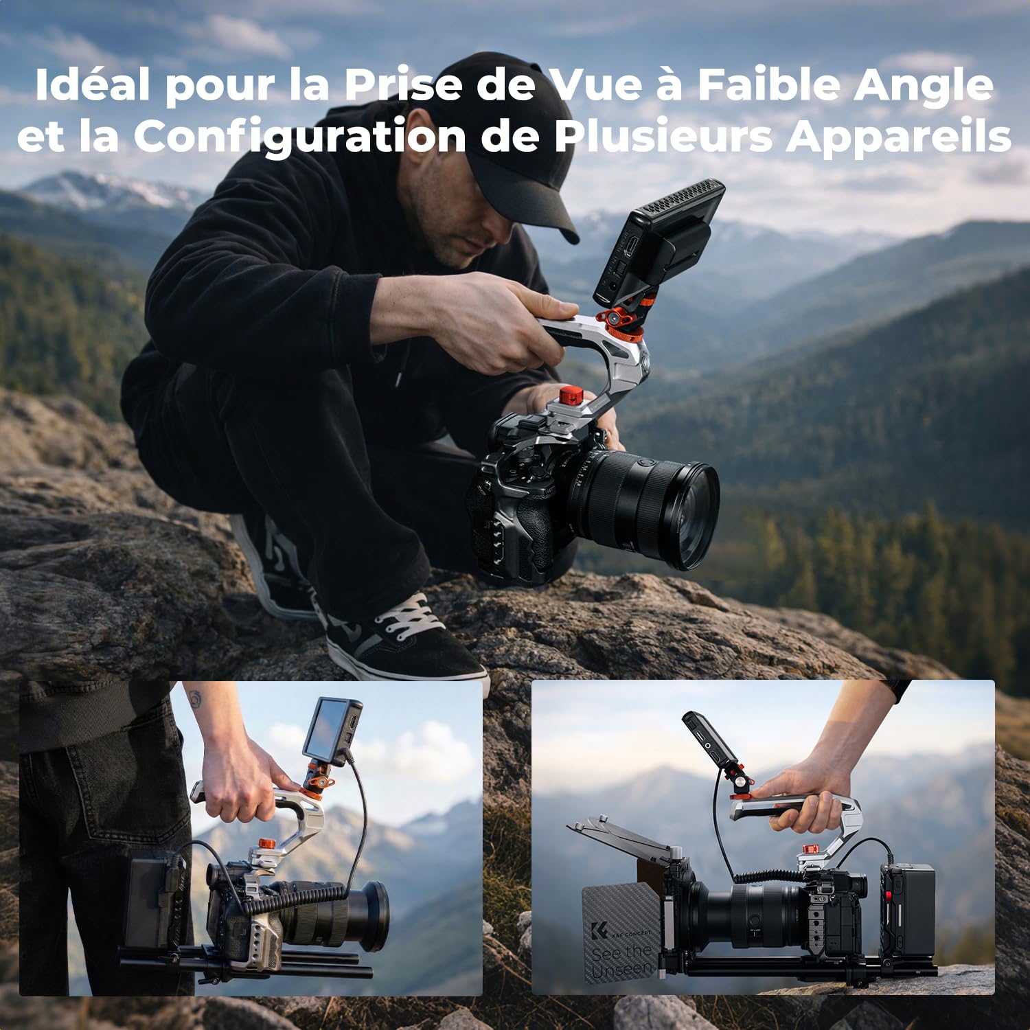 K&F CONCEPT Poignée Supérieure Métal avec Système Rail NATO et Arri 3/8"-16 Cold Shoe Vis 1/4" Capacité de Charge Jusqu'à 10 kg Ergonomique Solide pour Caméra Appareil Photo