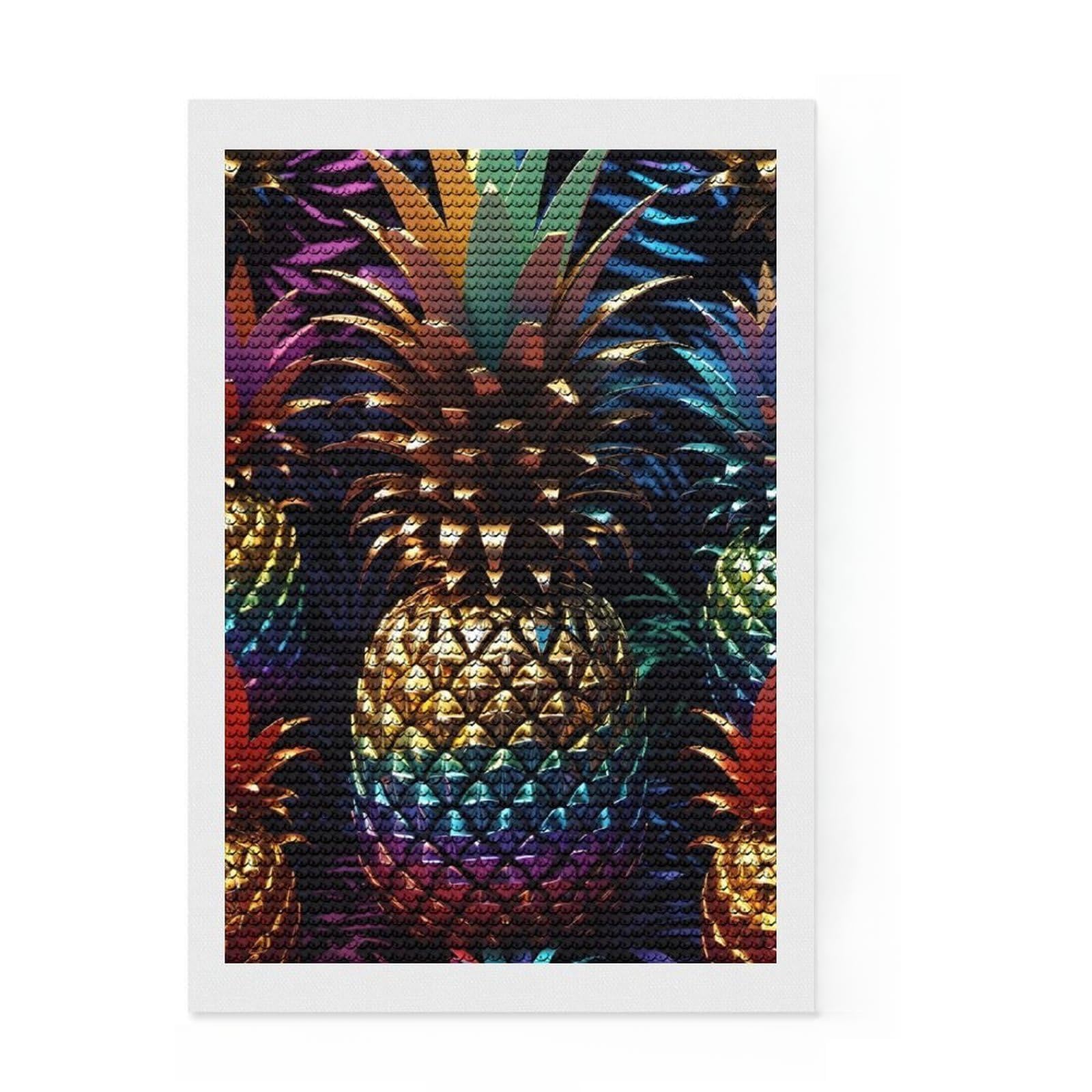 Junmoney Pineapple Metallic Round Drill Diamond Painting 8"x12", for Women, Fun Craft Experience, Bedroom Decor, Holiday Gift Idea