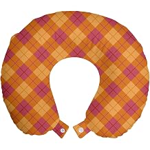 Lunarable Plaid Travel Pillow Neck Rest, Diagonal Checkered Pattern with Rhombus-Like Shapes Vintage Design, Memory Foam Traveling Accessory for Airplane and Car, 12", Pale Orange