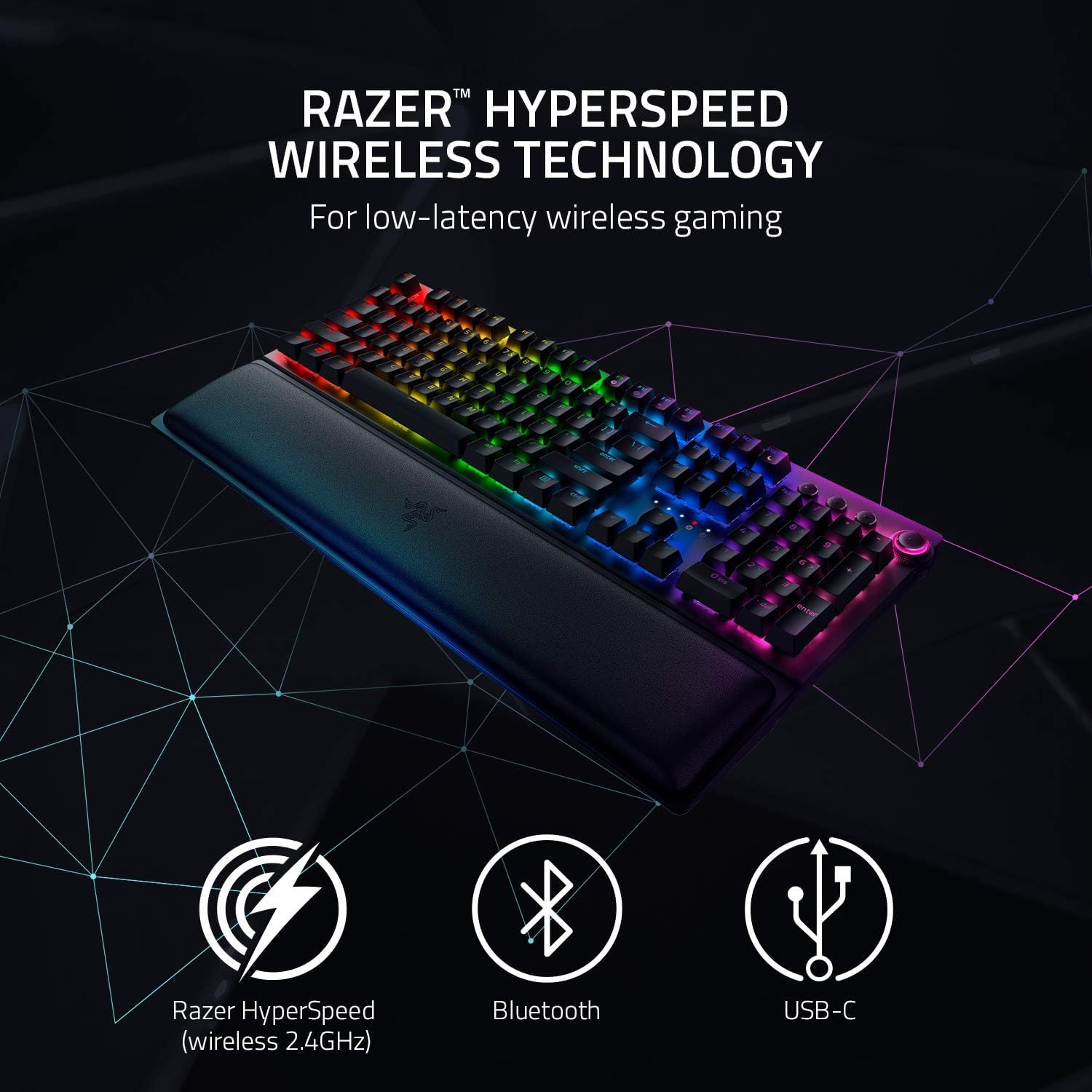 Razer BlackWidow V3 Pro (Yellow Switch) - Trådlöst mekaniskt speltangentbord i Full höjd med Chroma RGB (2,4 GHz, Bluetooth Eller USB-C, Handledsstöd i mjukt konstläder) Svart | Nordic Layout