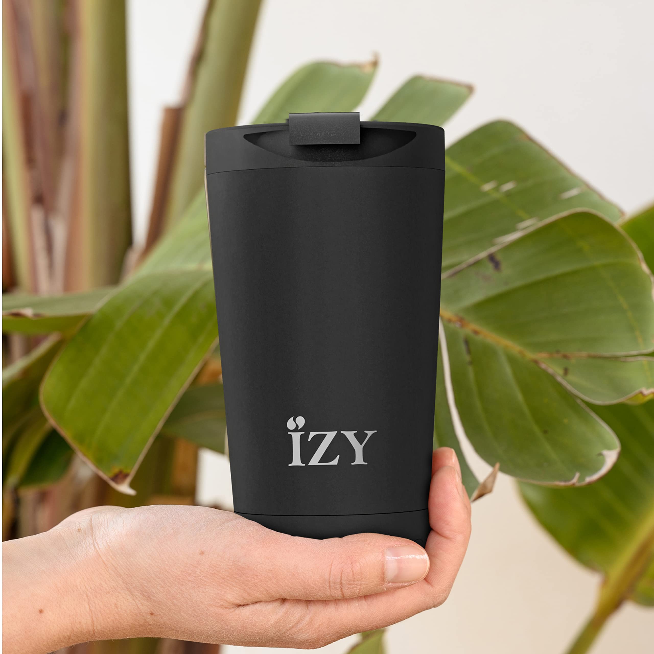 Kubek termiczny IZY - Kubek do kawy 350 ml - Kubek do kawy na wynos - Termos - Bez BPA - Kubek podróżny ze stali nierdzewnej - Szczelny (czarny)