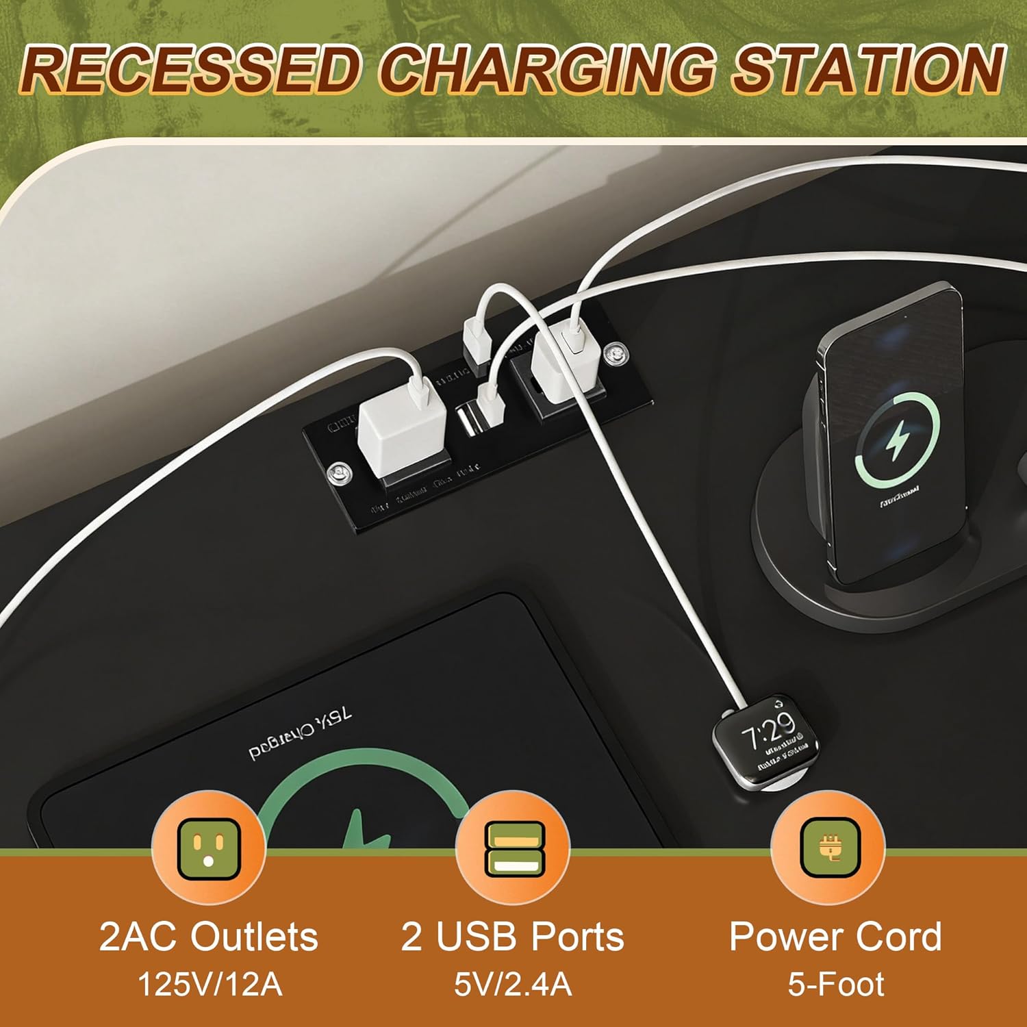 Black TV Stand for 45, 50, 55 inch TV, TV Media Console Table with LED Lights & Charging Station, Entertainment Center with 8 Fabric Drawers and Open Shelves for Living Room, Hallway - Image 3