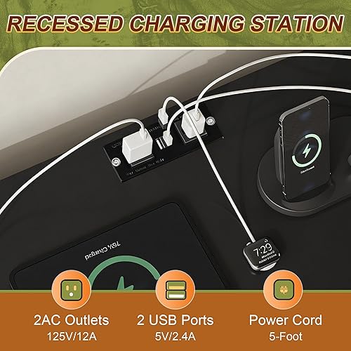 Miniatura 3 de Soporte de TV negro para TV de 45, 50, 55 pulgadas, mesa consola multimedia de TV con luces LED y estación de carga, centro de entretenimiento con 8