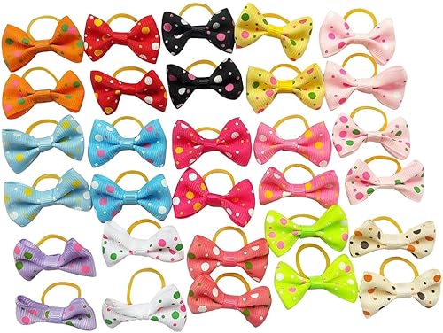 Chenkou Craft 30 unidades (15 pares) lazo para el pelo de mascotas para perros con punto de goma, cinta de grogrén, productos de aseo para mascotas,