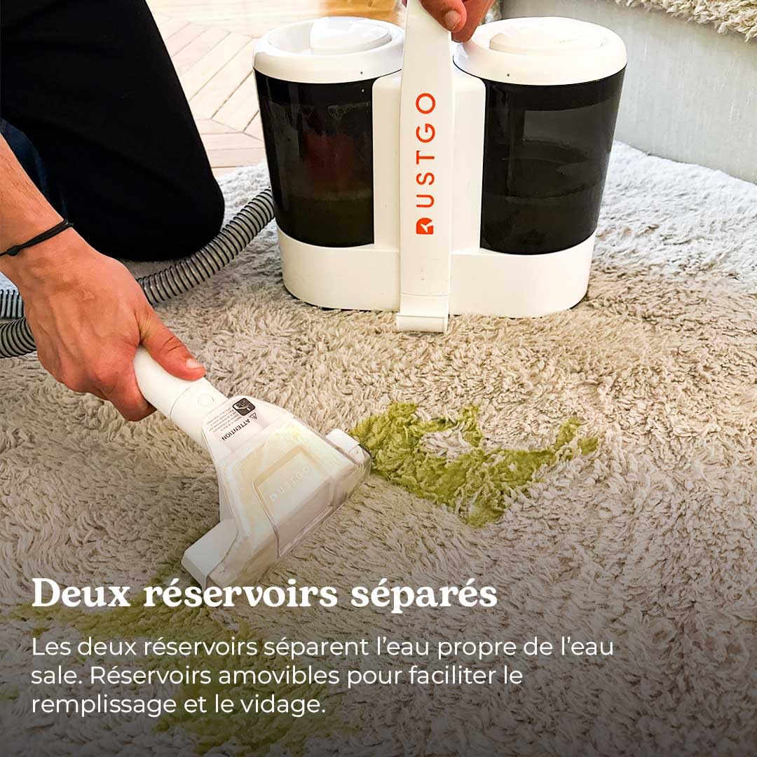 DUSTGO - Shampouineuse Canapé Tissu, Nettoyeur pour Tapis & Moquettes, Moteur 600W, Compact et Portable, Nettoyeur Voiture, Réservoir Amovible, Pour Meubles, Escaliers, Tissus d'Ameublement
